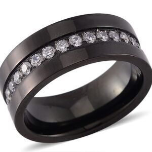 White Austrian Crystal Ring in Natural Tungsten Carbide Black size 8